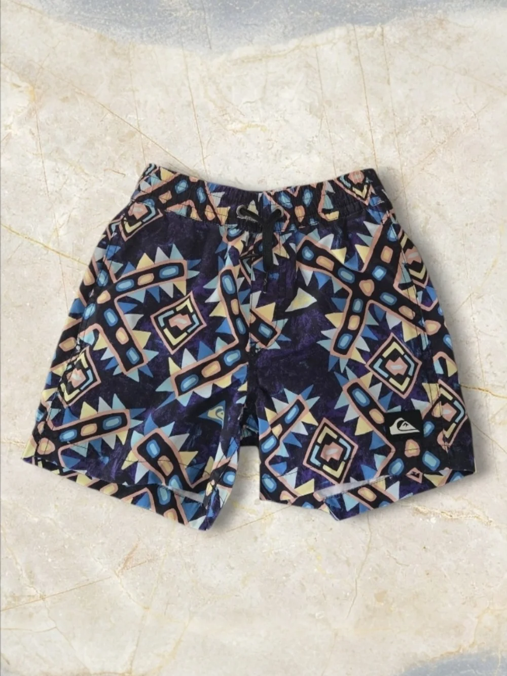 Quiksilver Geometric Pattern Swim Trunks-Multicolor-4T EUC